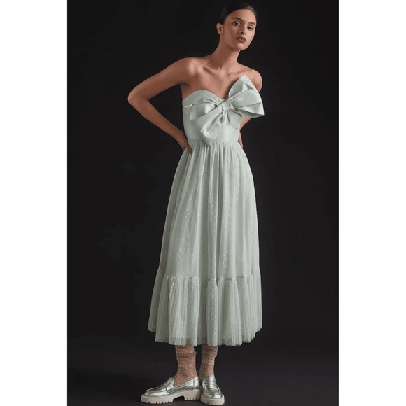 Anthropologie Dresses & Skirts - Anthropologie Tulle Bow-Tie Midi Dress Light Green 8